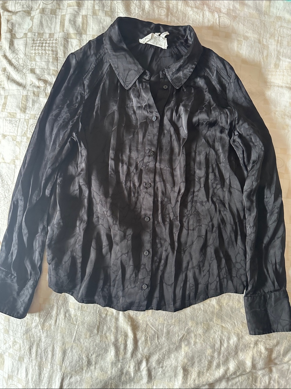 ba&sh Black Button-Down Satin-Look Shirt